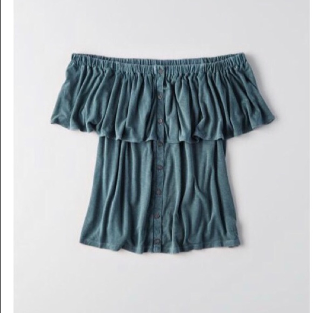 Teal American Eagle off the shoulder top